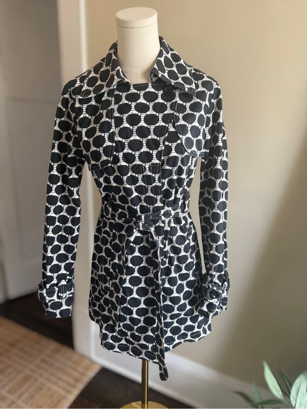 ambition Black and White Polka Dot Trench Coat